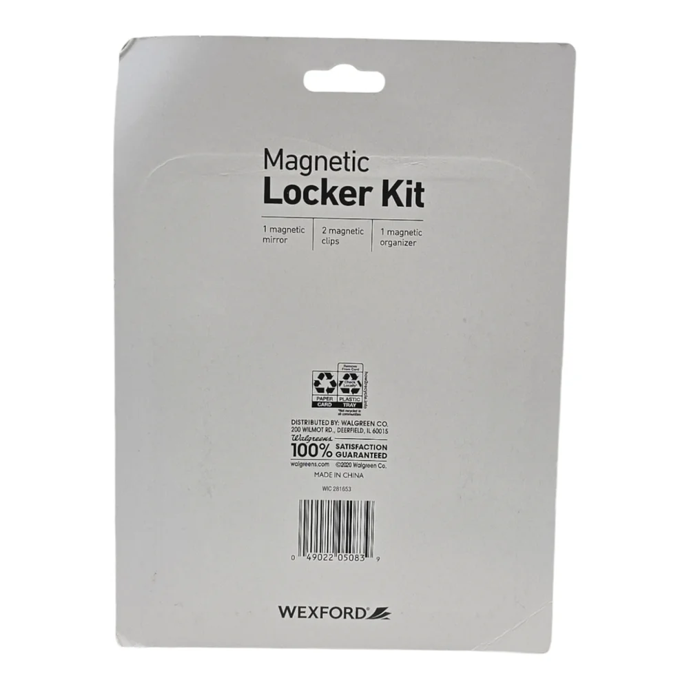 New Black Wexford 4pc Locker Kit Magnetic Organizer Mirror 2 Clips Home Office